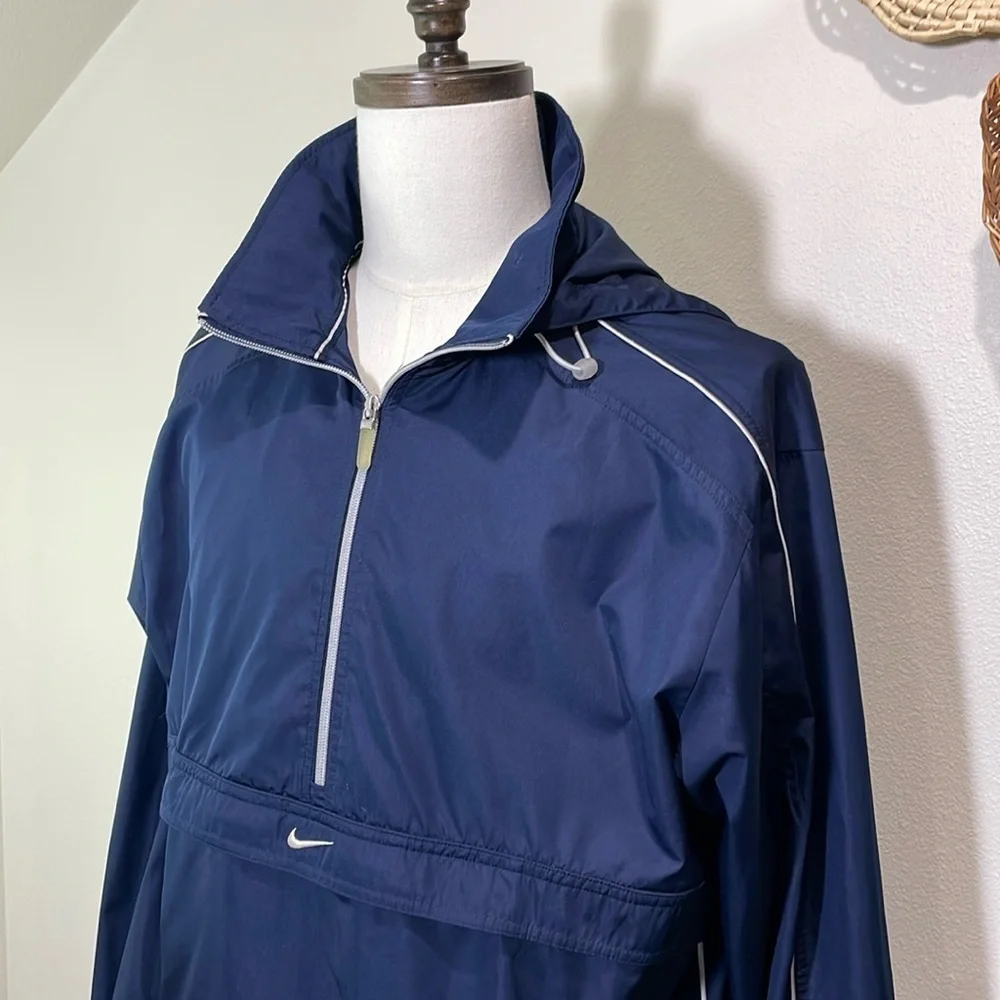 Nike Swoosh Hidden Hood Pullover Anorak Windbreaker Jacket Mens Medium Blue